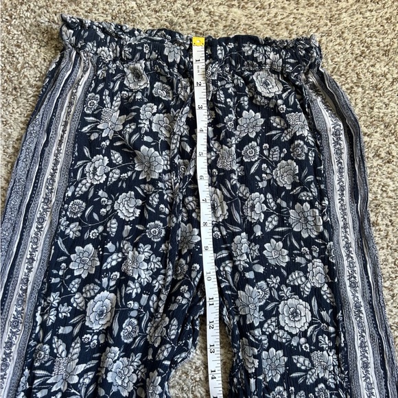 American Eagle Outfitters Floral Wide Leg Pants Blue White Comfy Stretch Boho - Picture 6 of 7